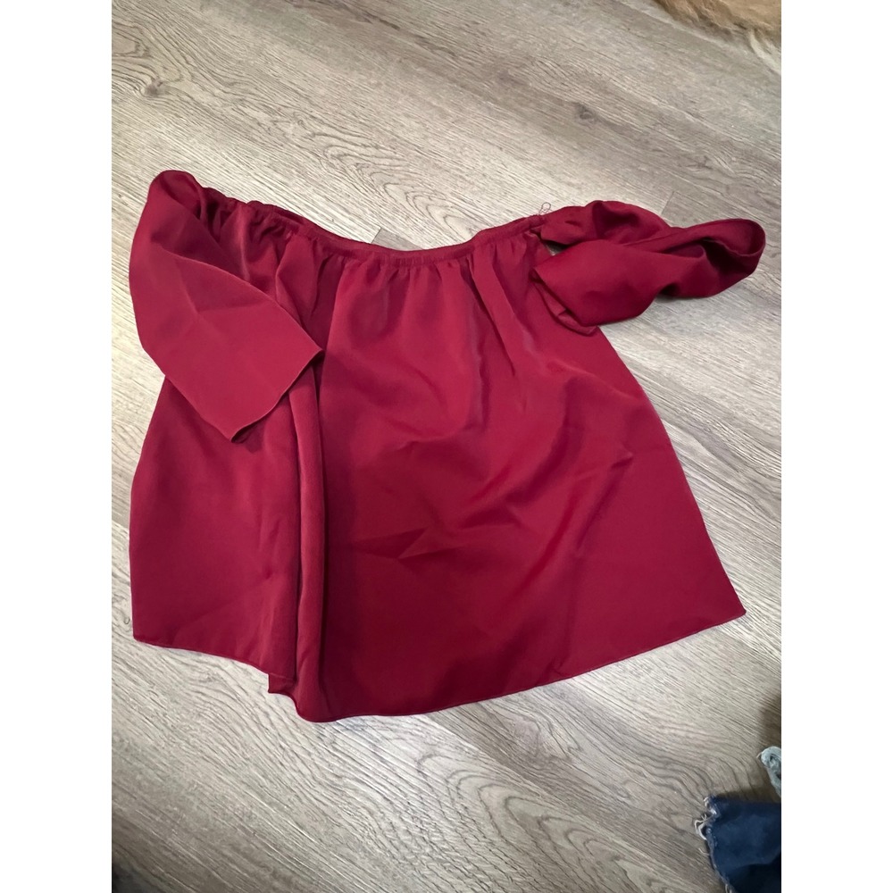 Womens Burgundy Off The Shoulder Cold Shoulder Long Sleeve Blouse Top Small